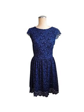 Talula Lace Fit & Flare Dress Navy Blue Cap Sleeve XS